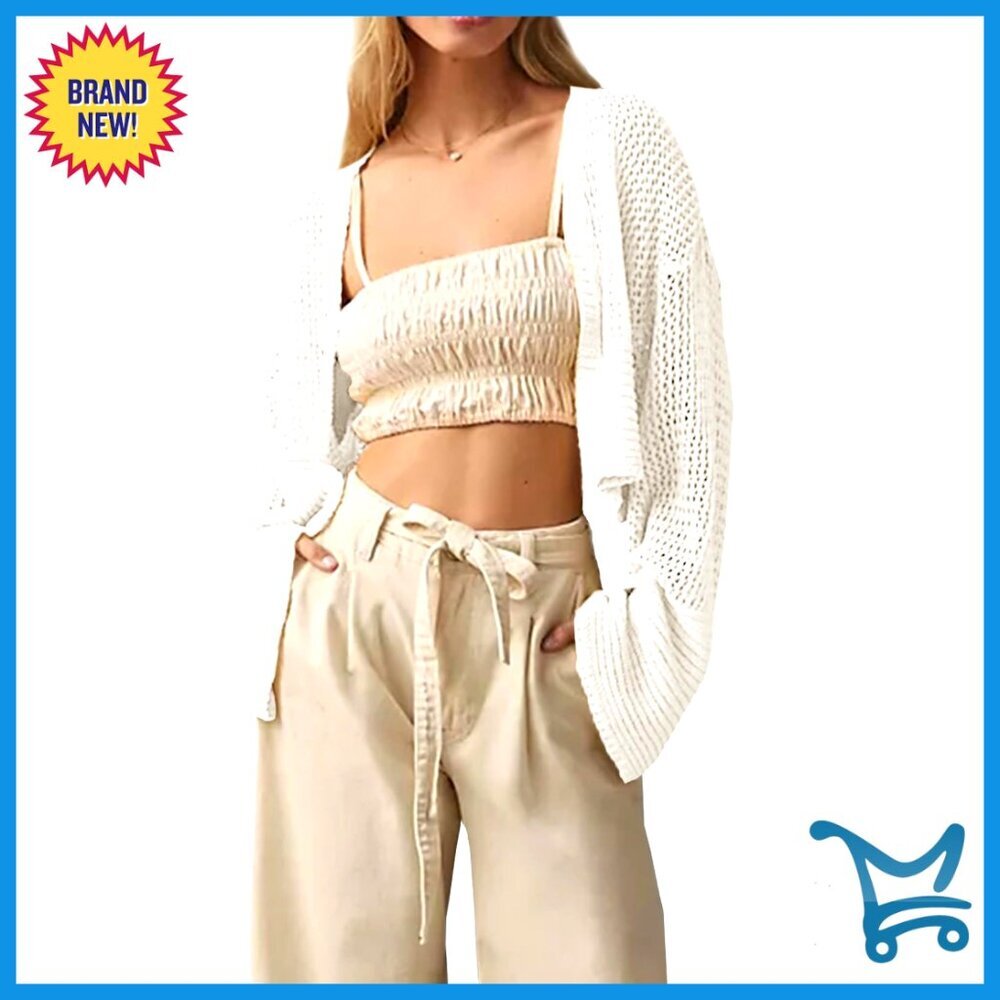 Cropped Cardigan Sweater Lightweight Open Front Knit Summer Shrug